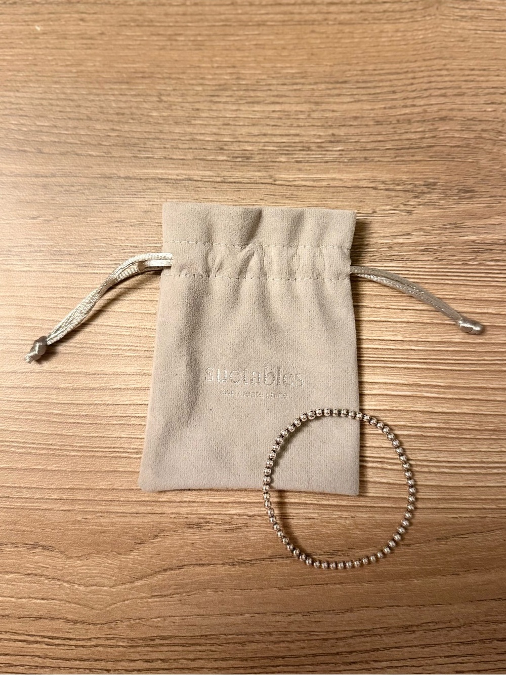 Beaded Stretch Bracelet with Drawstring Pouch - Silver